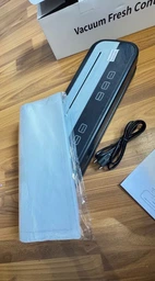 Вакуумный упаковщик для дома кухни с ножом резаком Vacuum Sealer вакууматор для еды продуктов питания сухих и влажных овощей и мяса прибор для упаковки пищи вакуумные упаковщики комплект гофрированные пакеты 10 шт HZ-001 фото от покупателей 14