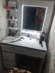 Туалетный столик с 4 ящиками, полкой и LED подсветкой, 160*90*50см, белый, MirrorRika фото от покупателей 5