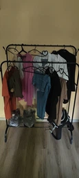 Подвійна стійка вішалка для одягу та взуття Loft Rack TW-608 сталева підлогова з полицею Black