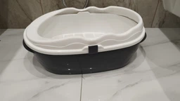 Туалет для кішок глибокий овальний з сіткою + лопатка Lucky Pet Модерн 45x30x15 см Бежево-коричневий (4820268554321)