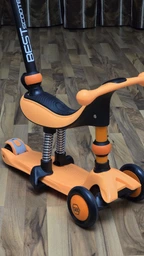 Трехколесный самокат со светящимися колесами и родительской ручкой Best Scooter Оранжевый фото от покупателей 1