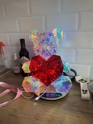 3D мишка с сердцем голографический светильник Teddy Bear с LED подсветкой ночник хрустальный медвежонок Тедди
