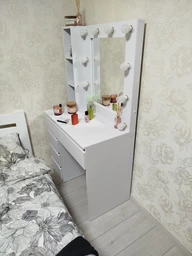 Большой гримерный, туалетний столик с зеркалом с подсветкой, 160*90*50см, цвет - бетон, MirrorRika фото от покупателей 5