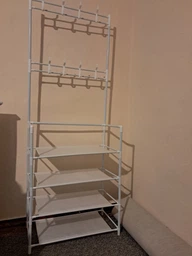 Полка для одежды и обуви напольная 60×29.5×154 см New Simple, вешалка-стойка с полками и крючками для хранения вещей, органайзер с металлическим каркасом для дома, коридора, гардеробной Черный, RD-7 фото от покупателей 3