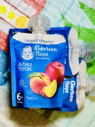 Дитяче пюре Gerber Яблуко та персик 90 г (7613036345460) фото від покупців 10