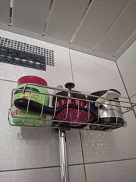Тримач підставка на кран з кріпленням на кухню VMHouse кухонний універсальний органайзер підвісний поличка для губки мочалки мила ганчірки з нержавіючої сталі на змішувач в душову та ванну 23,5 х 11,5 х 3 см сріблястий (0044-0101)
