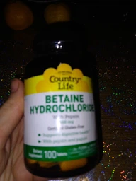 Бетаїн гідрохлорид Country Life "Betaine Hydrochloride" з пепсином, папаїном та бромелаїном, 600 мг (250 таблеток)