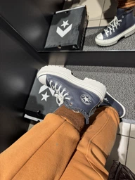 Женские зимние кеды кожаные высокие Converse Ctas Lugged Heel Hi A10152C 36 (5.5US) 22.5 см Серые (194435169194)