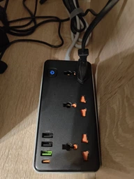 Мережевий подовжувач Hoco AC8A Storm із 3 універсальними розетками+3 USB-A+1 USB-C (PD 30W), кнопкою вкл/викл, 1.5 м, Black