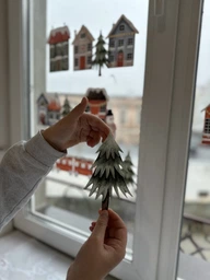 Набор Новогодних наклеек Рождество в городе | Декор на стены Новый Год | Украшенные дома, Новогодний поезд, снеговики, ёлка в снегу Lipko Рождественские домики размер S