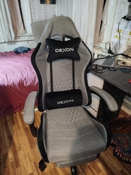 Геймерское кресло DEXON ORION X G-063 с подставкой для ног, из велюра, металлическая крестовина, Черный-Серый фото от покупателей 4