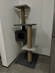 Домик когтеточка для кота дряпка для кошки Мур-Мяу Алиса 60х60х138 см в джутовой веревке Темно коричнево-бежевый