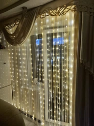 Гирлянда штора 3х3 300 LED светодиодная золотой свет гирлянда роса комнатная водопад занавес BRS + ПОДАРОК Блок питания фото от покупателей 5