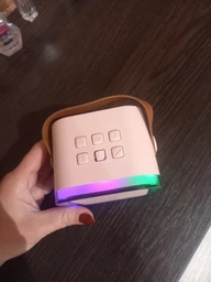 Портативна Bluetooth колонка бездротова з караоке ДВА мікрофони з різнокольоровим підсвічуванням, Рожева фото від покупців 1