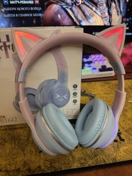Беспроводные наушники Onvex BT612I с кошачьими ушками, RGB-подсветкой, Bluetooth 5.3, FM-радио, MicroSD, AUX, складные Blue-Pink