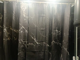 Штора для ванной комнаты шторка для душа черный мармор 180×200 см + кольца (12 шт) для шторки для ванной, черный
