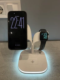 Беспроводная зарядная док станция для айфона складная LEXEGO 15W MagSafe 3в1 зарядка для айфон Apple iPhone Apple Watch AirPods с ночником (3 режима) Black U-22B