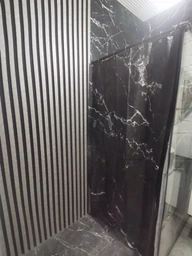 Штора для ванной комнаты шторка для душа черный мармор 180×200 см + кольца (12 шт) для шторки для ванной, черный фото от покупателей 18