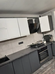 Модульна кухня АГАТА кутова (5 верхніх тумб + верхній кут + 4 нижні тумби + нижній кут) 285 х 120 / 140 см Білий / Сірий антрацит (графіт) фарбований МДФ