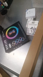Набор блогера 5 в 1 Кольцевая лампа RGB 26см Штатив 2м, микрофон петличка, селфи-палка с пультом Bluetooth, наушники фото от покупателей 1