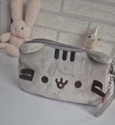 М'який пенал / косметичка для дівчаток з 2 відділенями Pusheen милий органайзер у формі кота для шкільного приладдя / олівців / ручок / косметики, сірий (105452235)