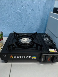 Газовая туристическая плита "Огонек" с пьезоподжигом, пластиковым кейсом и адаптером под баллон