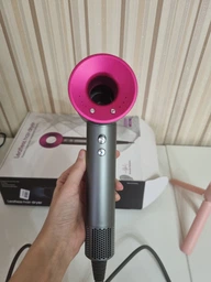 Професійний фен стайлер для волосся Super Hair Dryer 1600 Вт + 5в1 насадок, сірий / фуксія фото від покупців 2