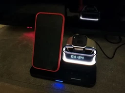 Беспроводная зарядная док станция 5в1 MagSafe докстанция для Apple iPhone 8 X 11 12 13 14 Pro Max Mini Plus быстрая магнитная зарядка для айфон наушников AirPods и часы Apple Watch с часами подсветкой и будильником Black C09-W фото от покупателей 1