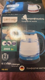 Чайник электрический стеклянный электрочайник с LED подсветкой Rainberg RB-2250 1.8 л 2200 Вт фото от покупателей 7