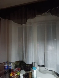 Кухонна тюль арка з ламбрекеном VR-Textil № 025к білий з фіолетовим 270х170 см (52-0784)