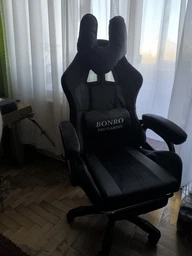 Кресло геймерское Bonro B-146 серое тканевое с подставкой для ног откидная спинка эргономичное с подушками (125-76-42401177)