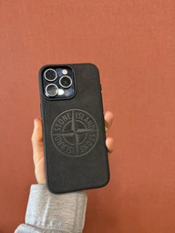 Чехол из премиальной Алькантары для iPhone 15 Pro Max Stone Island серый