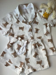 Жіноча Муслінова піжама ведмедики Teddy COSY шорти+сорочка M білий M220PS1