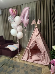 Палатка-Вигвам WIGWAMHOME Пудра з рюшами, Коврик Подушечками 110х110х180см пудрова