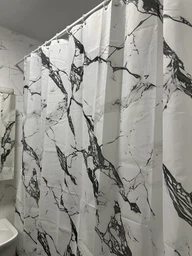 Штора для ванной комнаты шторка для душа белый мармор 180×200 см + кольца (12 шт) для шторки для ванной, белый фото от покупателей 12