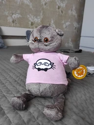 Мягкая игрушка Котик Басик — плюшевый серый кот, 30 см в розовой футболке, арт. M47440-1