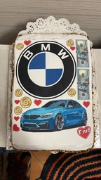Сахарна їстівна картинка машина BMV, гроші вис. 8*17см, Ø16см для чоловіка, сина на торт (SNP - 01775) фото от покупателей 1