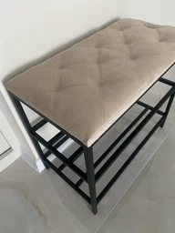 Банкетка для взуття 60*32*52 см, м'яка велюрова банкетка 2 полички бежева, пуф поличка для взуття прошита фото від покупців 1