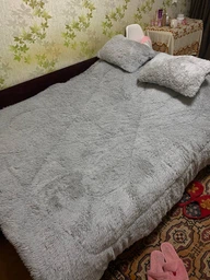 Всесезонное Одеяло Cappone Травка Мех (плюшевое) 200X230см Светлая Сталь + 2 подушки 50х70 см