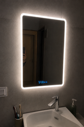 Зеркало с LED подсветкой для ванной комнаты настенное смарт зеркало с подогревом и дисплеем 70х70 см BRS фото от покупателей 3