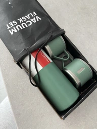 Термос Vacuum Bottle 500 мл с 3 чашками Вакуумная изоляция Нержавеющая сталь Зелёный в подарочной упаковке фото от покупателей 1