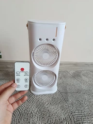 Вентилятор аккумуляторный беспроводной + USB + пульт ДУ двойной с подсветкой 3в1 360° настольный мини кондиционер для увлажнения воздуха охладитель для комнаты офиса дачи фото от покупателей 18