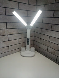 Лампа настольная с аккумулятором для маникюра LED с двумя плафонами подставкой для телефона сенсорным управлением 3 режима света USB лампы LED светодиодные на аккумуляторе фото от покупателей 1