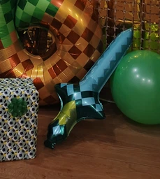 Фольгированный Шар Меч Майнкрафт Minecraft 58x24см (22") Бирюзовый