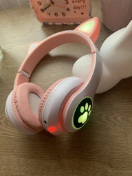 Беспроводные детские светящиеся LED наушники с кошачьими ушками Bluetooth 5.0 складные CAT VIV-23 со встроенным микрофоном Mp3 MicroSD и цветной подсветкой Pink