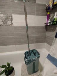 Набор для уборки швабра с ведром Scratch Cleaning Mop складная ручка автоматический отжим 10 л Голубая фото от покупателей 2