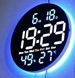 Часы Deepfox DS-6672 LED цифровые электронные настенные Будильник Дата Температура Влажность (диаметр 25,4см) синий фото от покупателей 1