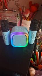 Дитячий набір для Караоке Два бездротові мікрофони та Колонка з RGB підсвічуванням та Bluetooth рожевого кольору
