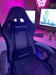 Геймерское кресло DEXON ORION X G-063 с подставкой для ног, из велюра, металлическая крестовина, Черный-Серый фото от покупателей 3