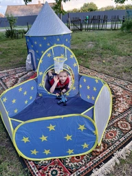 Палатка з тунелем для дітей намет дитячий ігровий з басейном будиночок для хлопчика дівчинки великий складний для ігор у будинку на вулиці сумка в комплекті DobraMAMA Синій 73584 дитячі намети будиночки